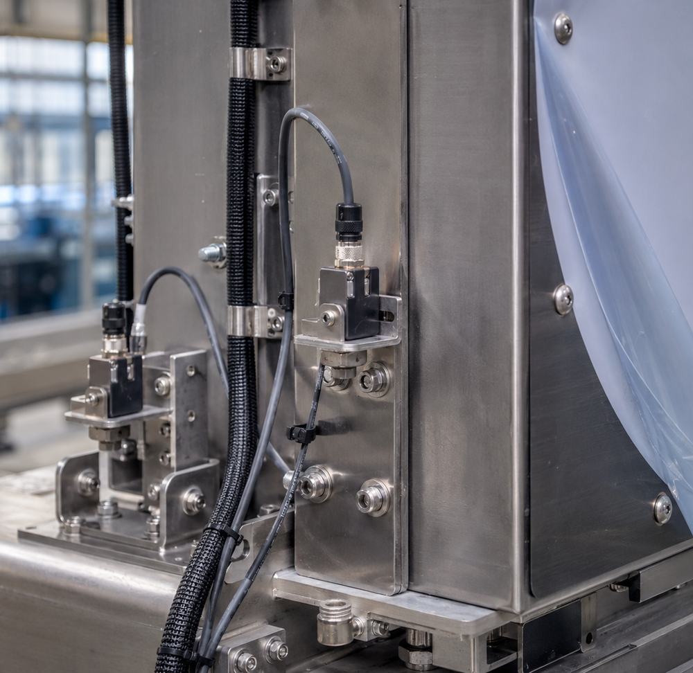 Detail einer Prüfmaschine mit Sensorik